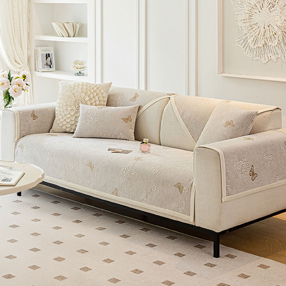 Chenilla Antideslizante Estampado de Mariposas Morandi <tc>Color</tc> Funda de sofá