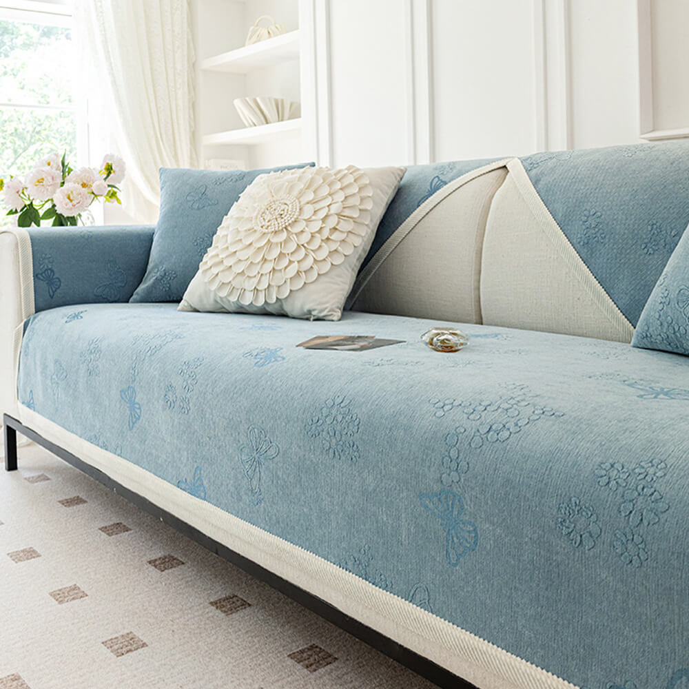 Chenilla Antideslizante Estampado de Mariposas Morandi <tc>Color</tc> Funda de sofá