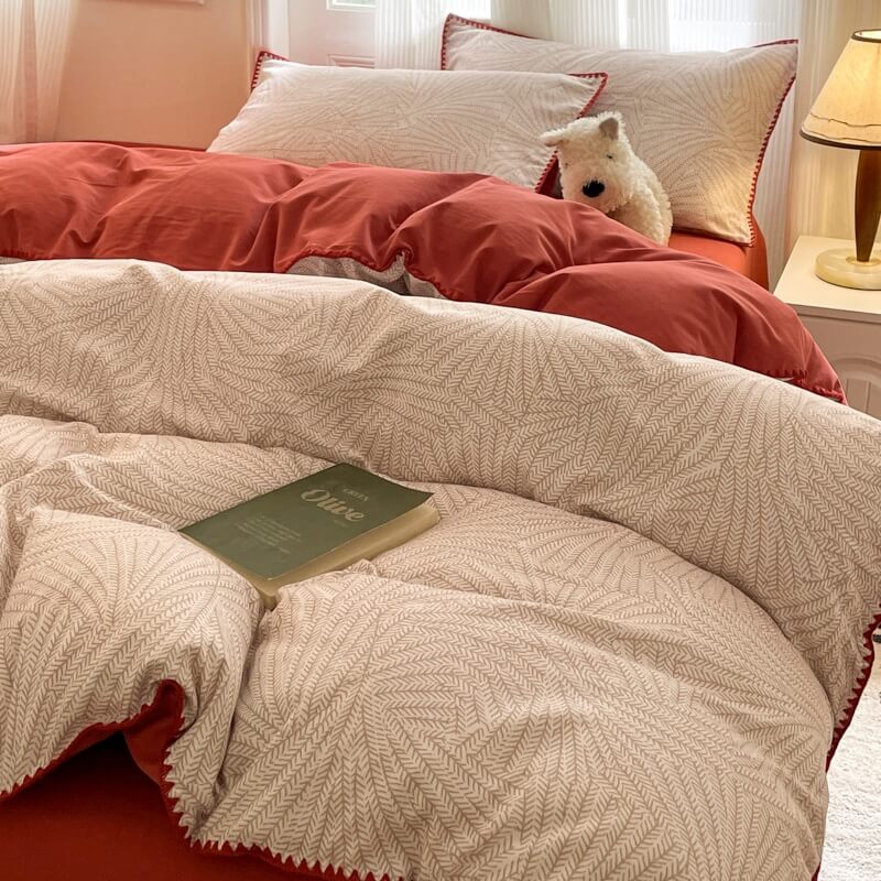 Ropa de cama lijada de algodón puro de estilo de hoja clásico