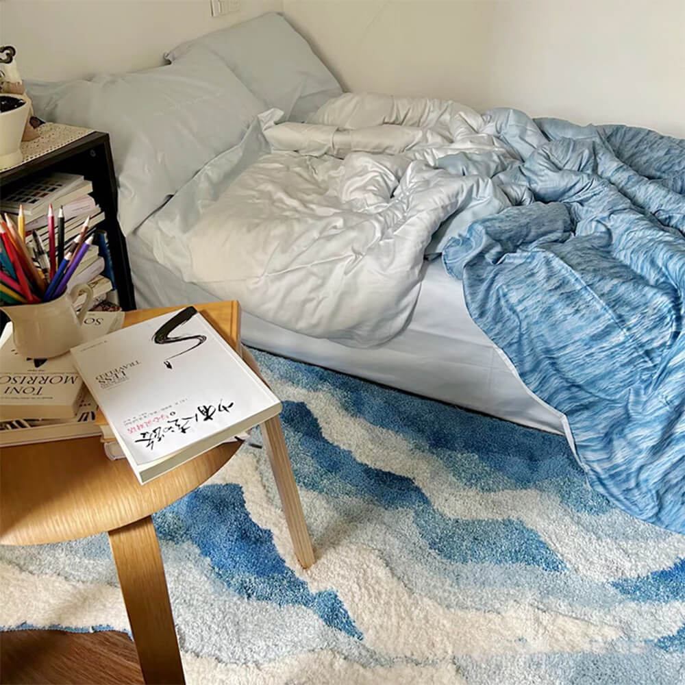 Handgetufteter Teppich mit 3D-Wellenmuster, luxuriöser strukturierter Teppich