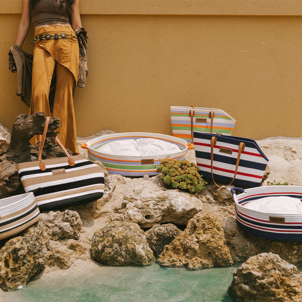 Handmade Lightweight Cotton Woven Beach Bag Pet Carrier- Summer Vacation