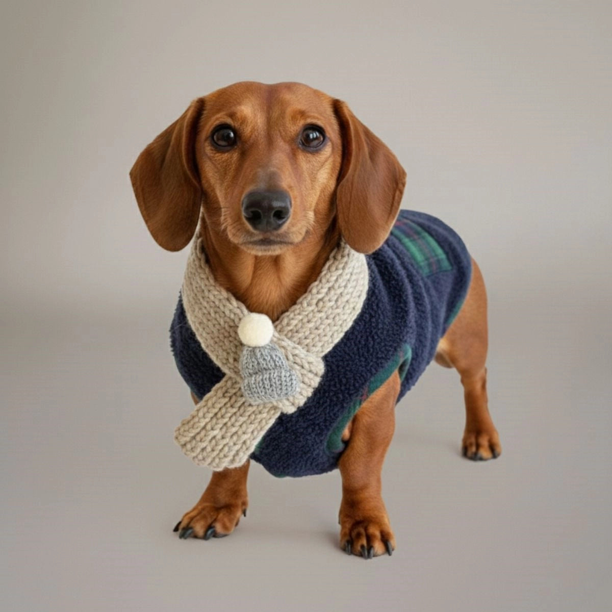 Plaid Winter Dog Jacket with Scarf – Festive and Cozy for the Holidays