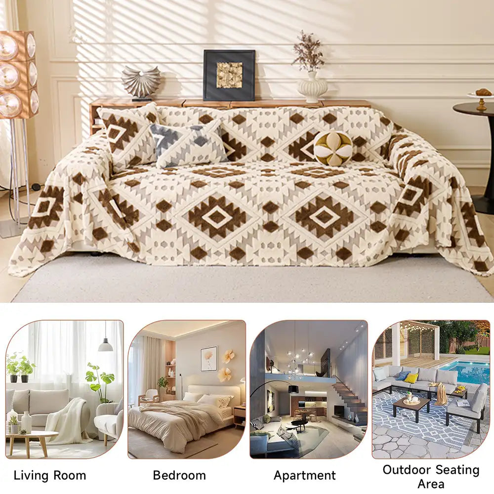 Plush Thickened Geometric Pattern Furniture Blanket Throw Couch Cover