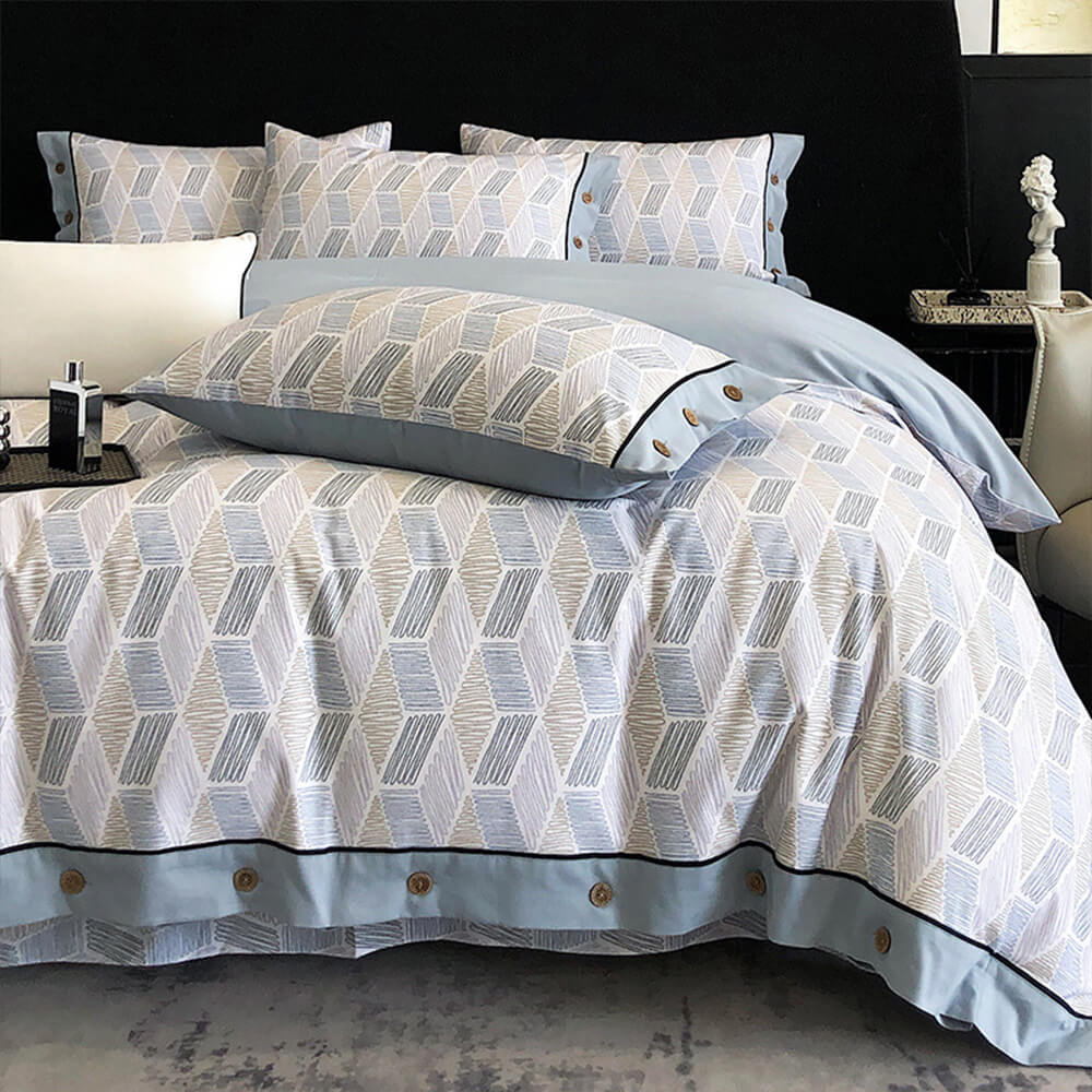 <tc>Color</tc>Juego de sábanas con botones de algodón cepillado ultrasuave y geométrico