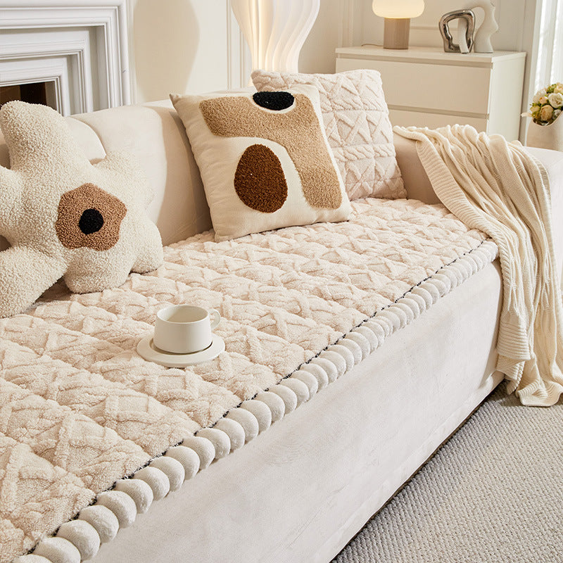 Weicher Plüsch-Karo-Quadrat-Möbelschutz, rutschfester Couchbezug