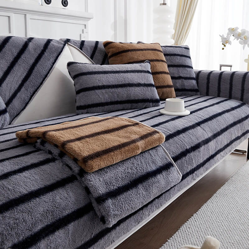 Protector de sofá de piel de conejo sin conejo rayado