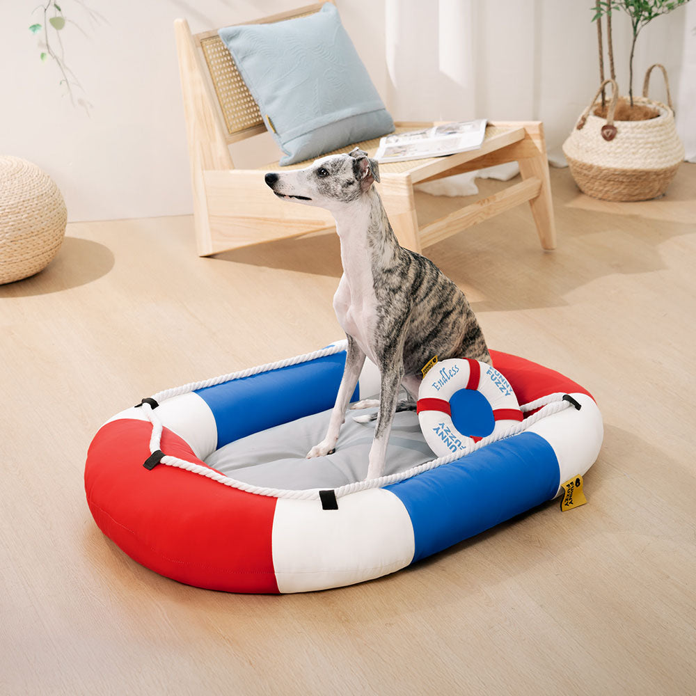 Cama para mascotas en forma de bote impermeable de enfriamiento de verano con almohada-balsa de enfriamiento