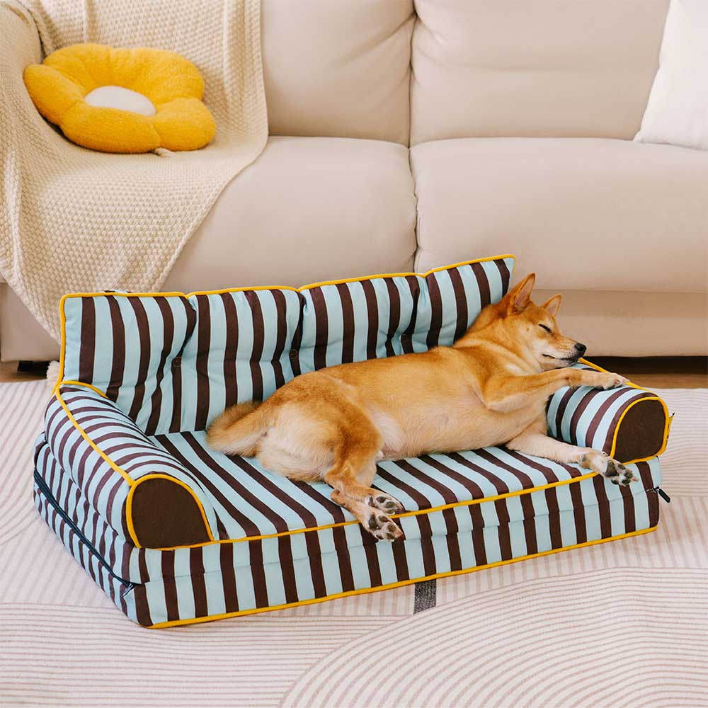 Cama de sofá de perros plegable de perros plegable impermeable de rayas - siesta soleada
