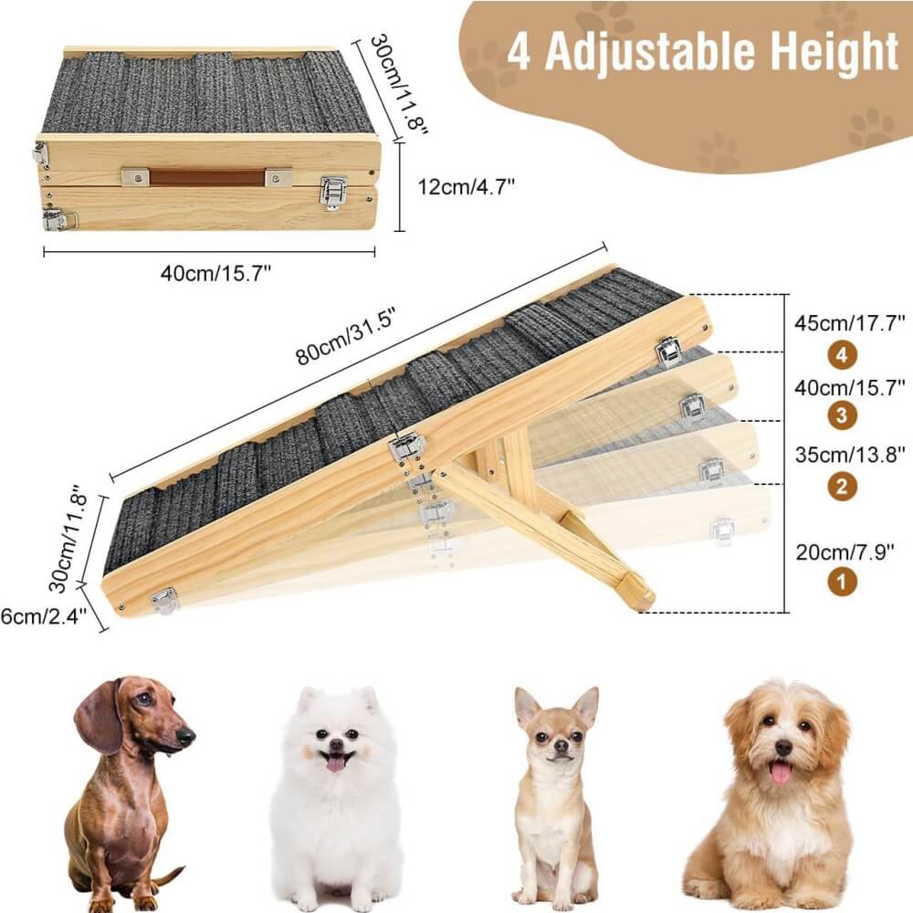 Rampa para perros de madera 4 niveles de altura escaleras de perro plegables ajustables