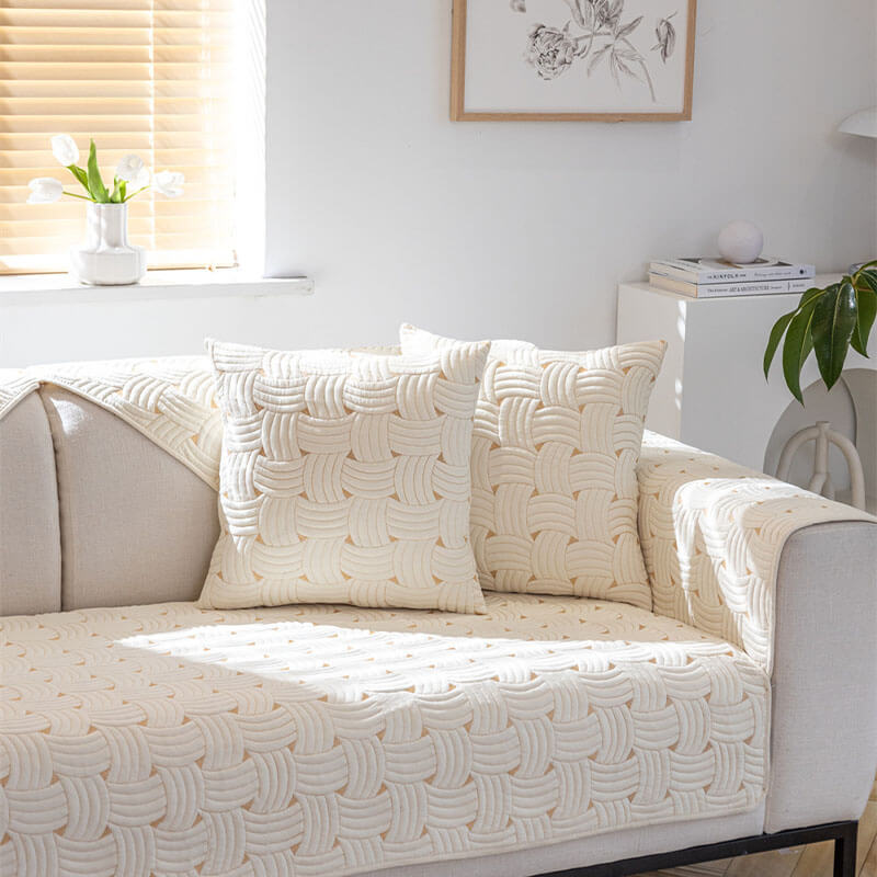 Housse de canapé sectionnelle matelassée en coton à motif tissé