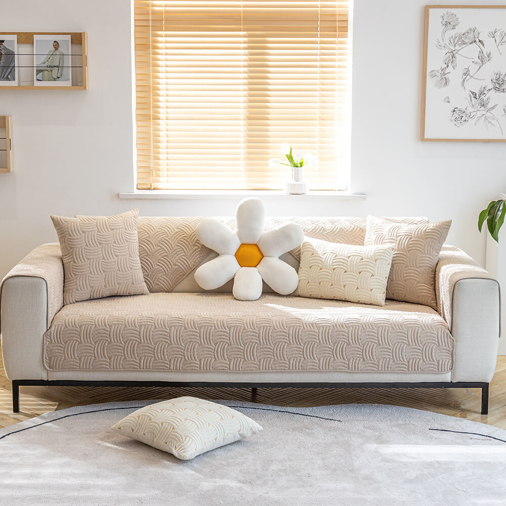 Housse de canapé sectionnelle matelassée en coton à motif tissé