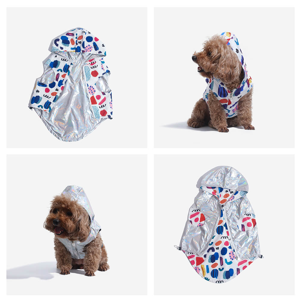 Reversible Waterproof Dog Rain Coat - Graffiti & Iridescent - FUNNYFUZZY
