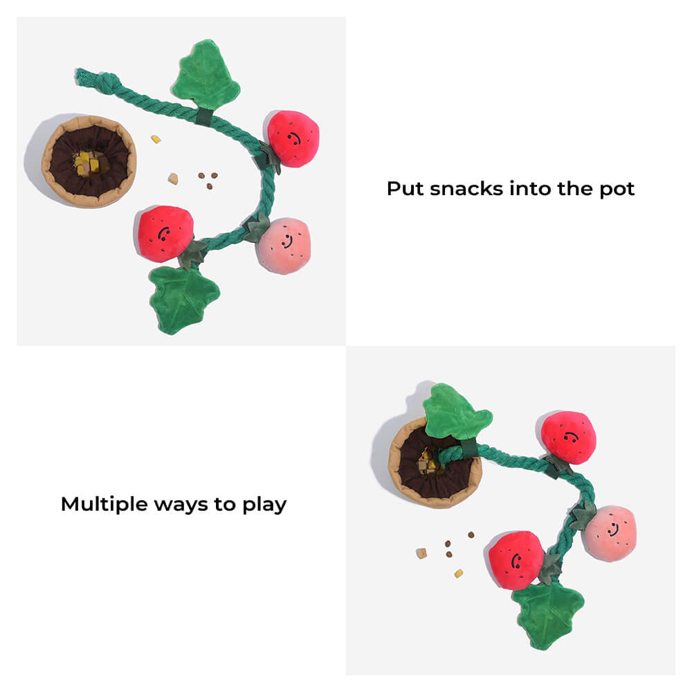 Plush Squeaky Dog Toy - Strawberry Potted - FUNNYFUZZY