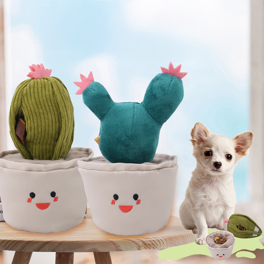 Juguete interactivo con alimentador lento para perros, juguete de peluche de Cactus, chillón