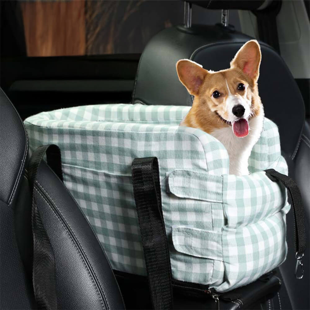 Stylish Plaid Portable Travel Dog Car Safety Seat Central Console