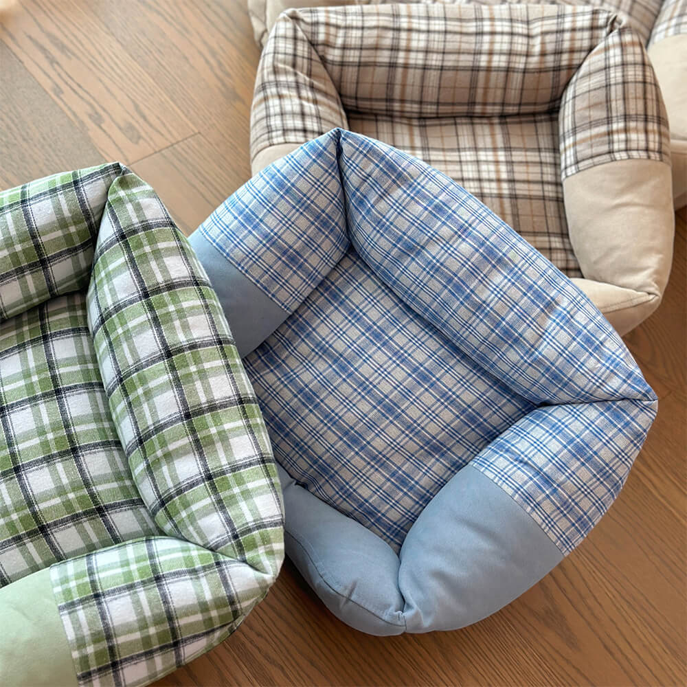 Gingham Leisure Removable Thickened Bolster Dog & Cat Bed