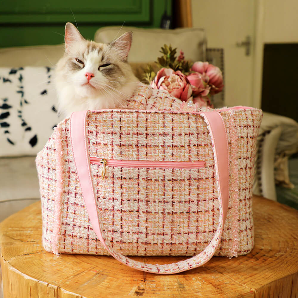 Soft Tweed Luxury Checkered Lightweight Dog & Cat Carrier Bag