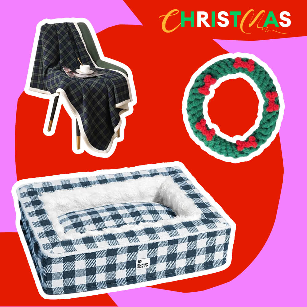 Festive Calming Pet Bed - Gift Bundle 3pcs