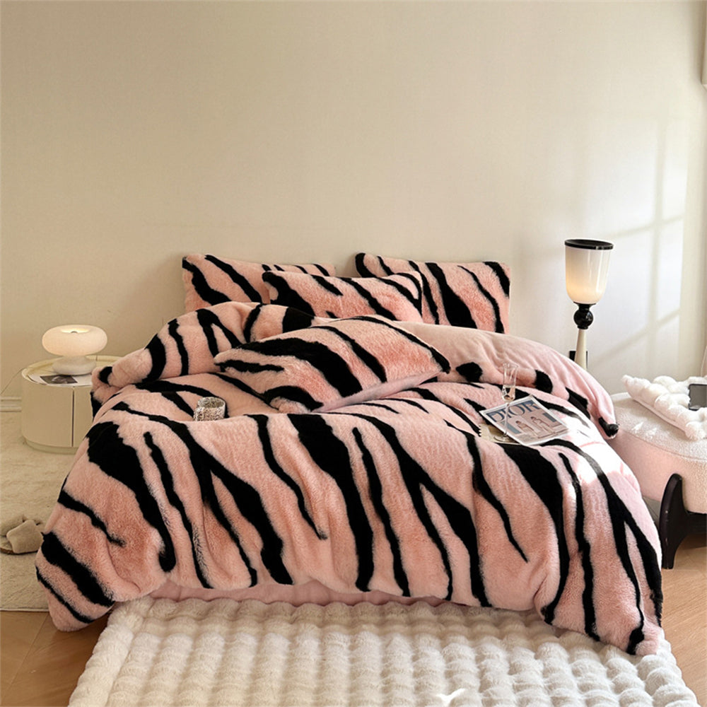 Zebra Thickened Fluffy Fur Bed Sheet Set