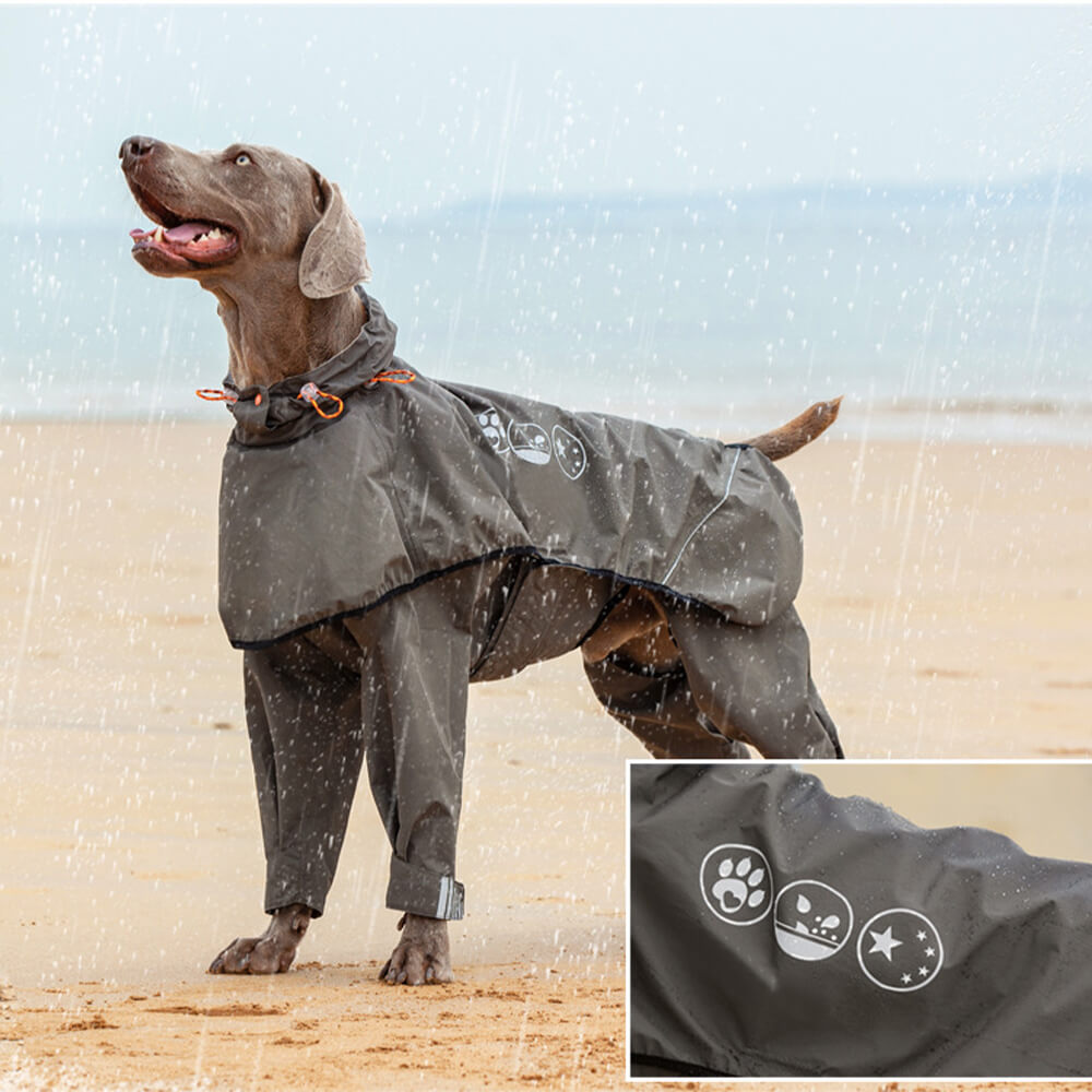 Outdoor Waterproof Four-Legged Dog Raincoat With Reflective Pattern Hoodie