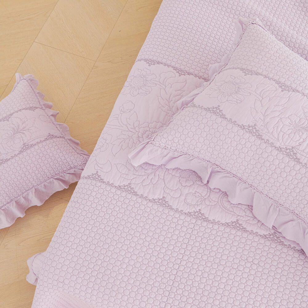 Ruffle Trim Soft Breathable Quilted Cotton Bedspread Set