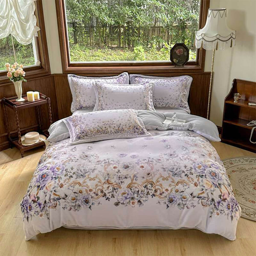 Timeless Floral Milk Velvet Warm Anti-Static Bed Sheet Set