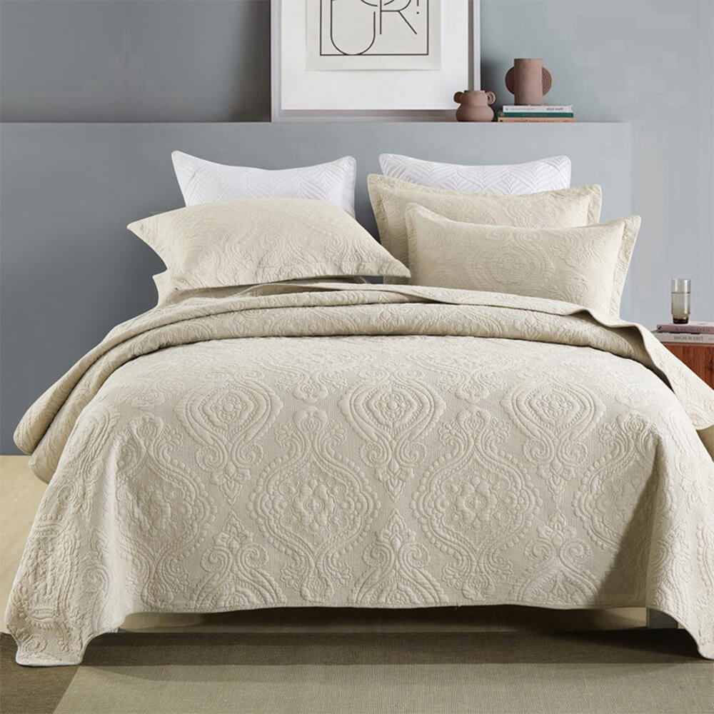 Luxury Lightweight Reversible Solid Quilted Cotton Bedspread Set