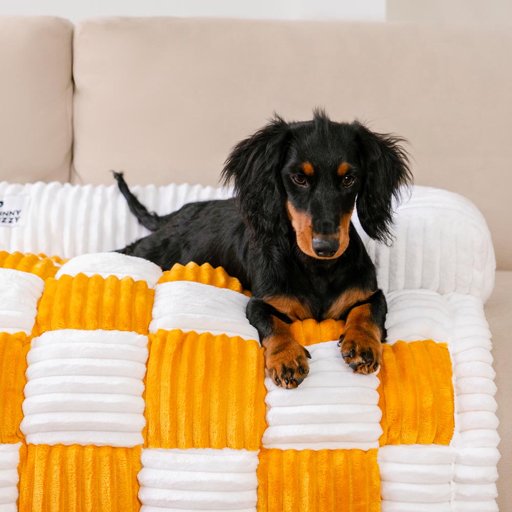 Housse de protection pour meubles, tapis confortable à carreaux carrés crème pour chien