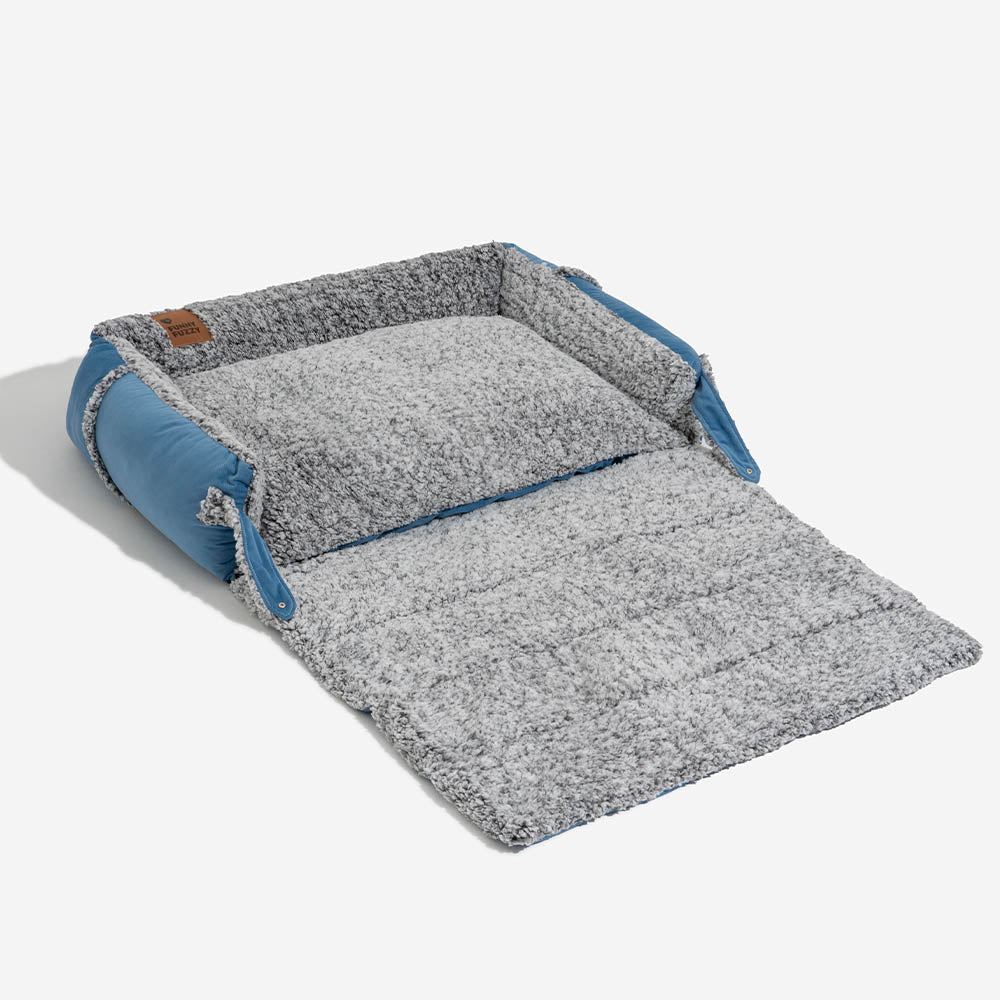 Grand lit pour chien avec traversin confortable et couverture pliable - Azure Pupnap