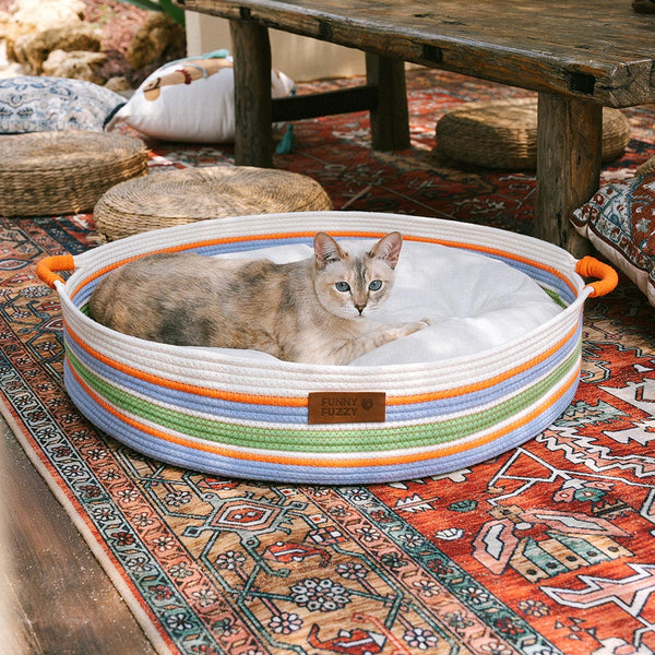 Handmade Lightweight Cotton Woven Beach Bag Pet Carrier- Summer Vacation