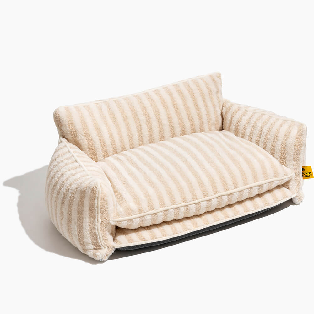 Sofá cama de gato de doble capa de lana de cordero sintética a rayas de moda