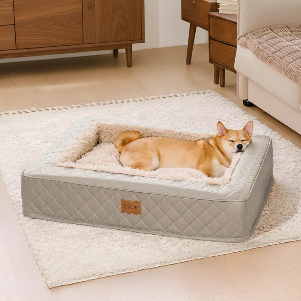 Warm Plush & Faux Leather Wraparound Orthopedic Dog Bolster Bed