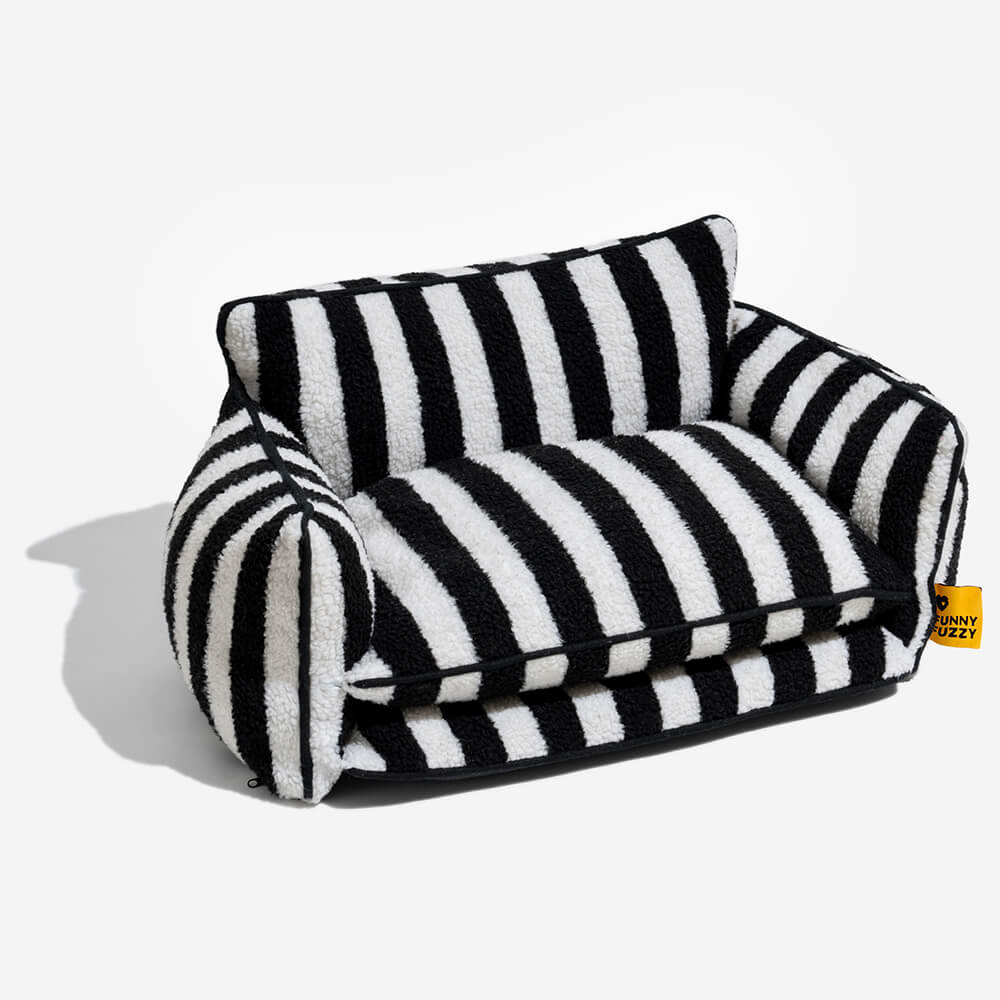 Bed Cover - Trendy Striped Faux Lambswool Double Layer Dog & Cat Sofa Bed