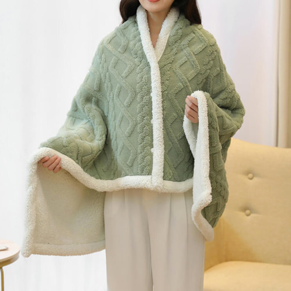 Fluffy Cozy Sherpa Fleece Multi-Purpose Nap Shawl Throw Blanket