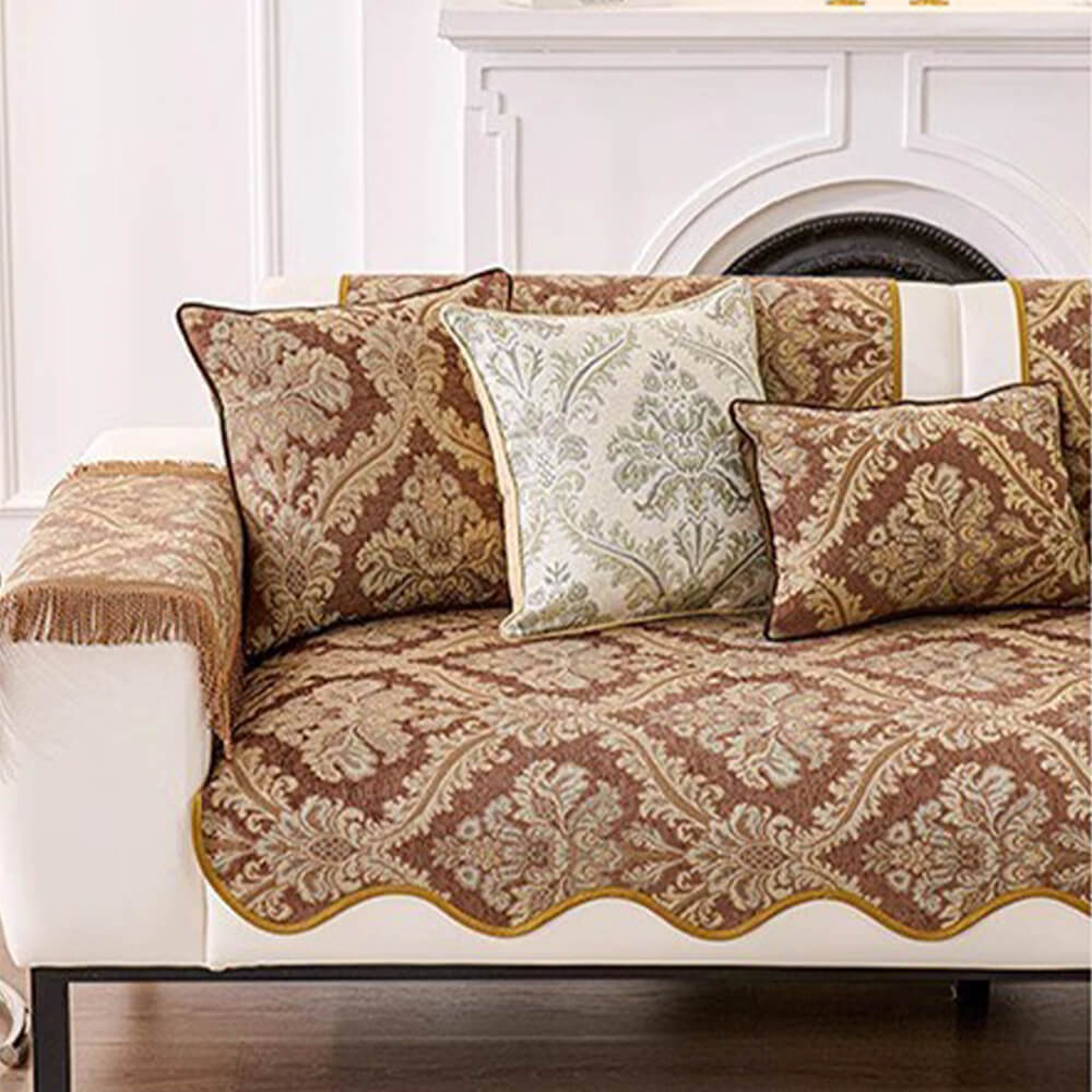 Luxury Chenille Floral Design Wave Edge Couch Cover