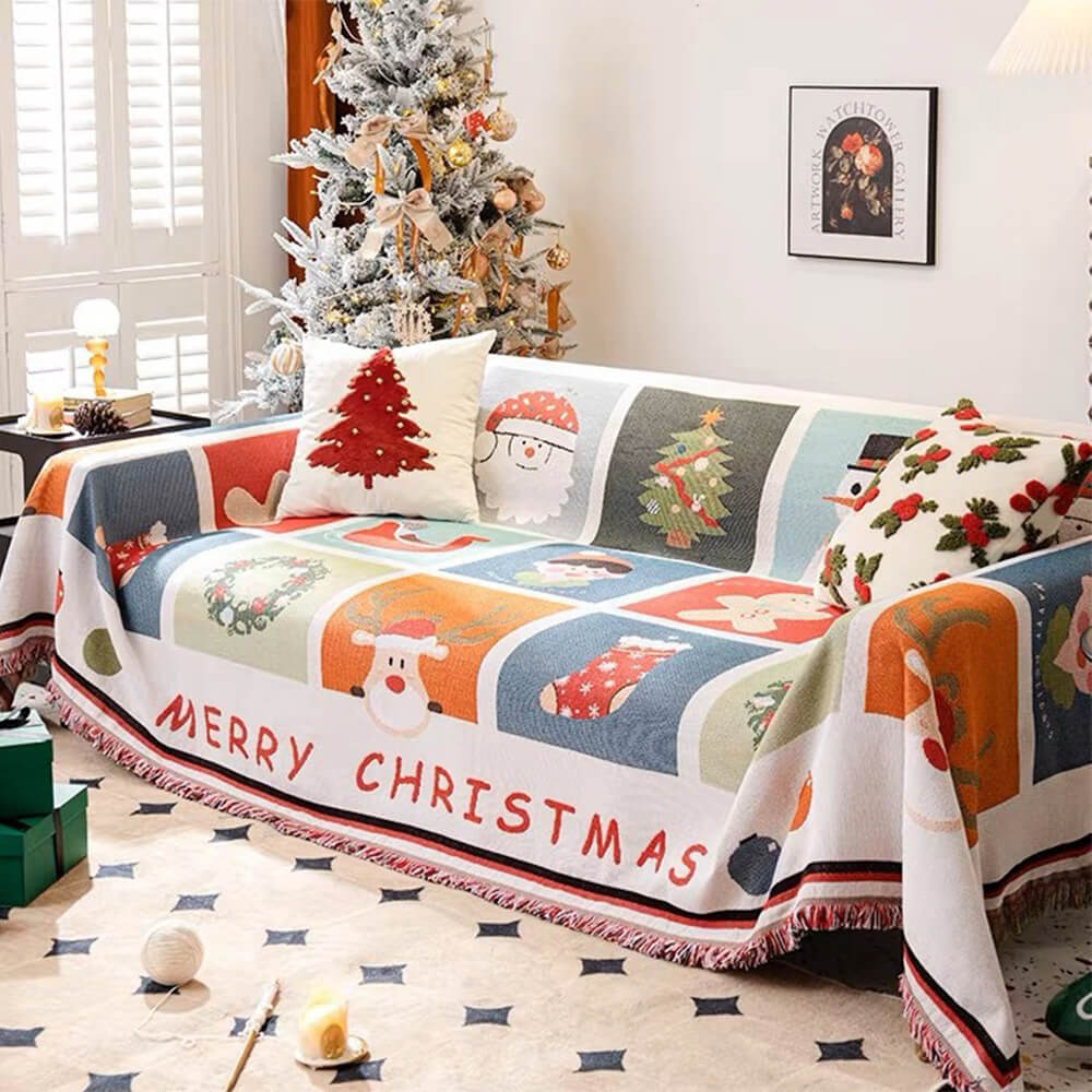 Christmas-Themed Soft Jacquard Knitted Decorative Couch Cover