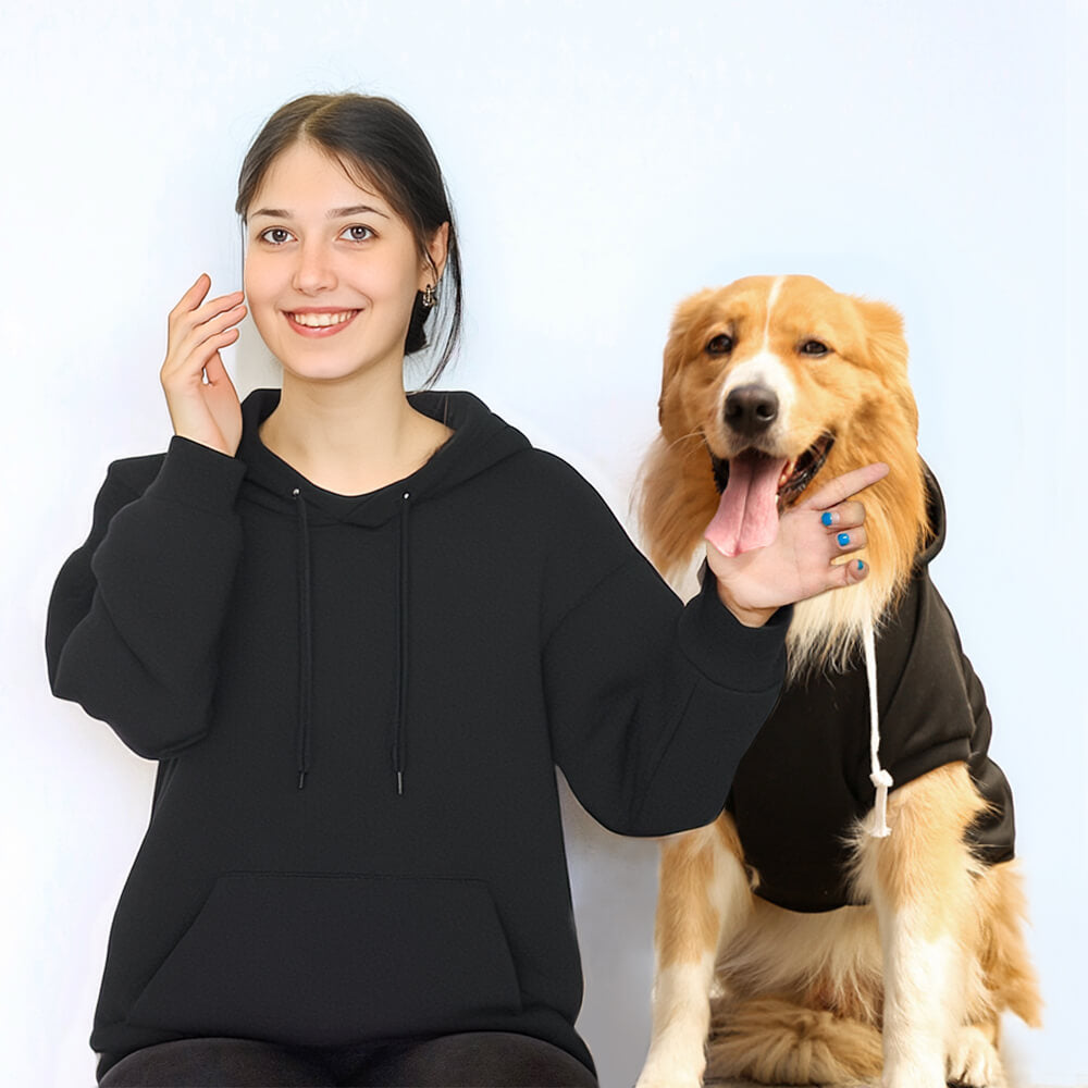 Solid Color Hooded Pullover Sweatshirt for Matching Dog and Owner