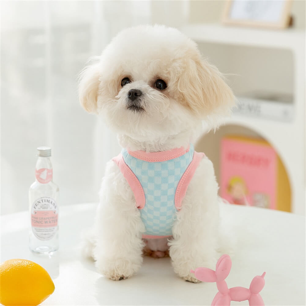 Spring and Summer Casual Checkerboard Vest Trimmed Design Pet Clothing