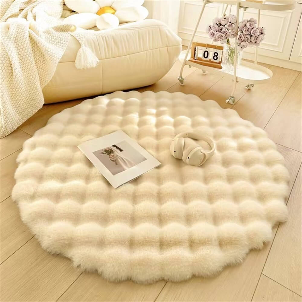 Tapis rond en peluche épais de style crémeux