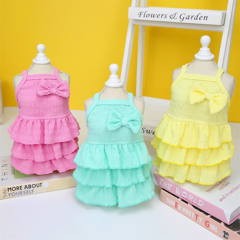 Adorable Ruffled Dog Dress with Bow - Perfect for Summer Outings