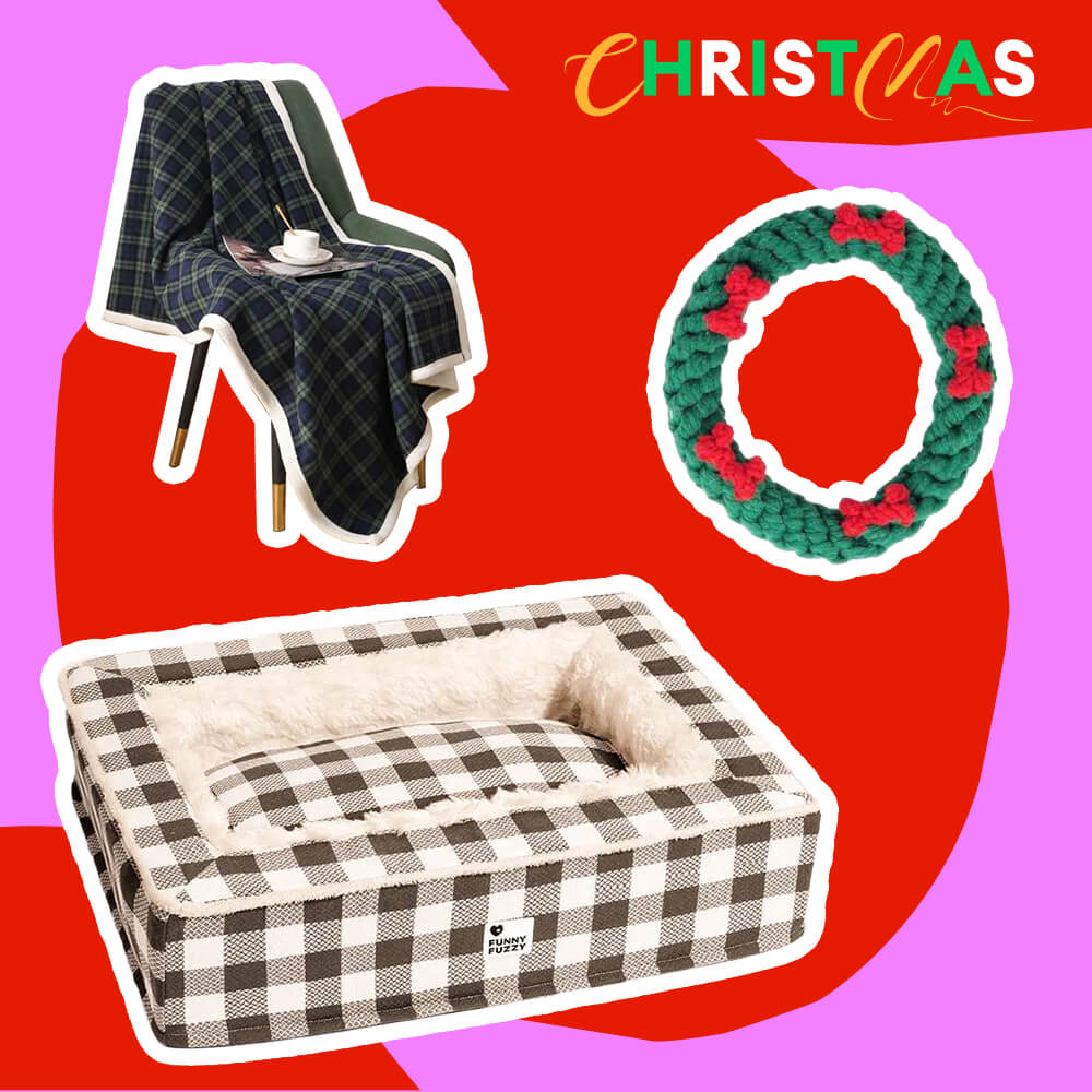 Festive Calming Pet Bed - Gift Bundle 3pcs