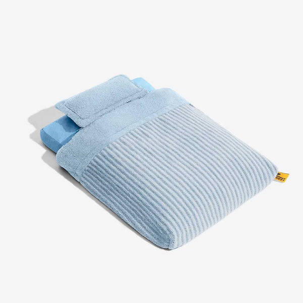 Cama de perros ortopédico de cueva de rayas de lujosa con almohada - Fluffywarm