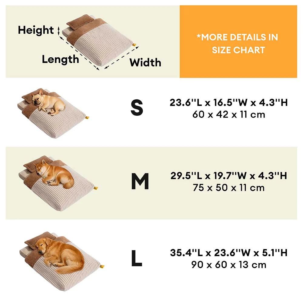 Cama de perros ortopédico de cueva de rayas de lujosa con almohada - Fluffywarm