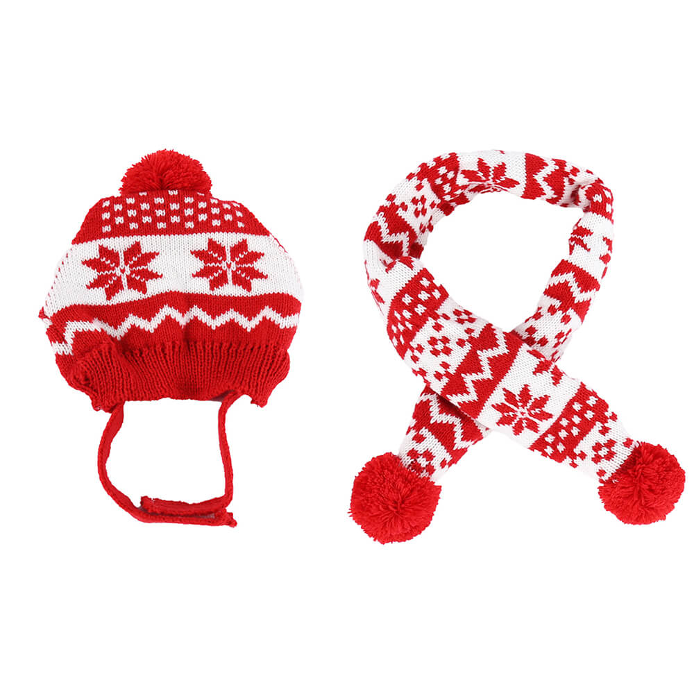 Knitted Christmas Snowflake Warm Dog Hat Scarf Set