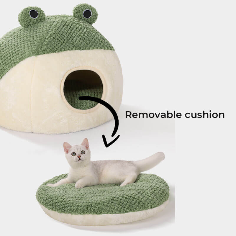 Adorable forma de rana envuelta cama para mascotas cueva para gatos