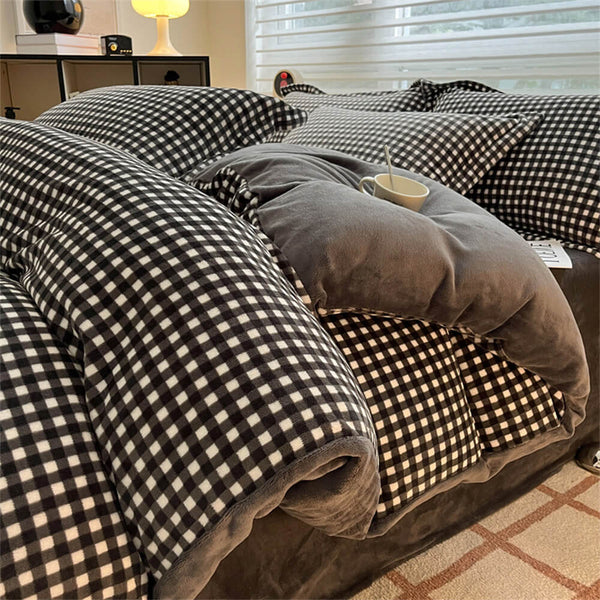 Juego de cama de terciopelo de la leche a cuadros antiestática