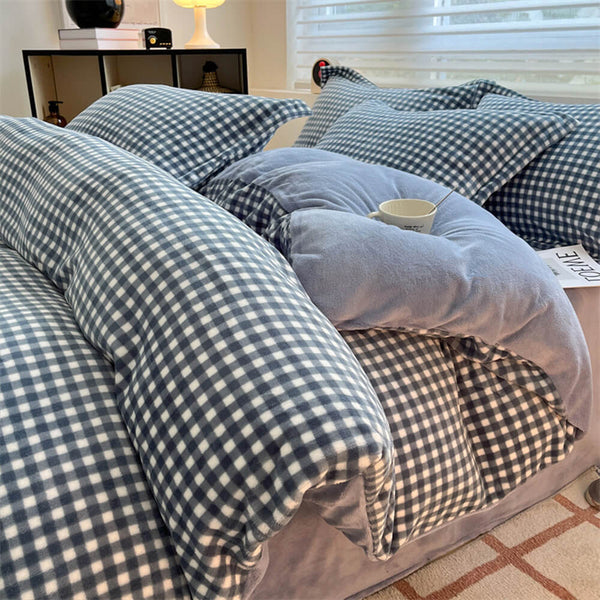 Juego de cama de terciopelo de la leche a cuadros antiestática