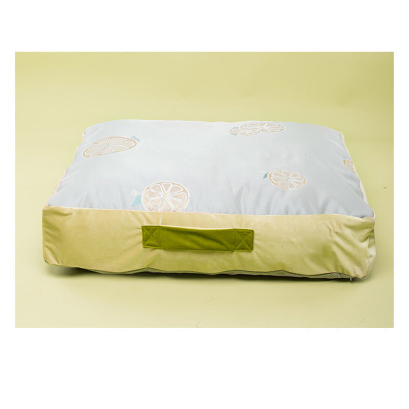 Bow Tie Pillow Ice Silk Velvet Square Cooling Quilted Dog Bed