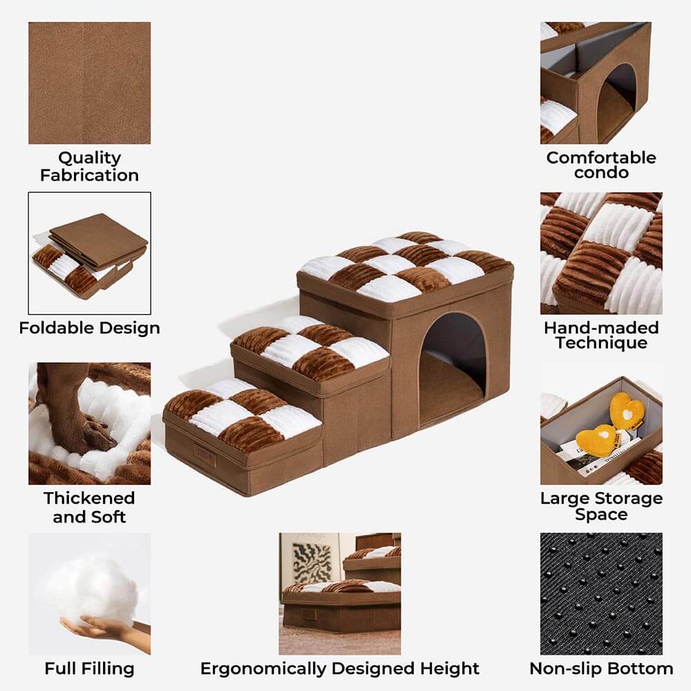 Escalier pour chien fabriqué à la main en échiquier avec rangement et condo - Napsteps