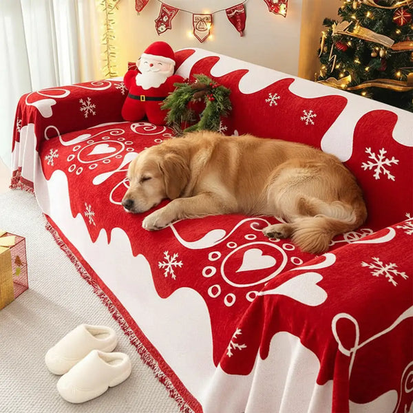 Christmas Decoration Chenille Wear-Resistant Sofa Blanket Couch Cover